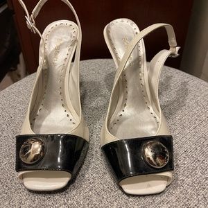 BCBGirls Black/White Patent Peep Toe Heels